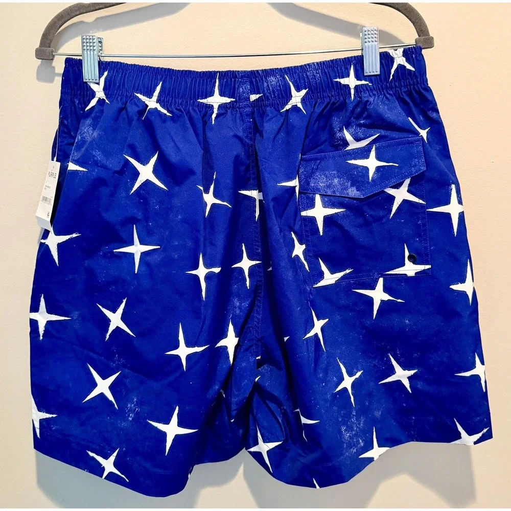 Purple Brand Men's Swim Shorts Large Blue White Logo Trunks P504-PBWS225-MULTI
